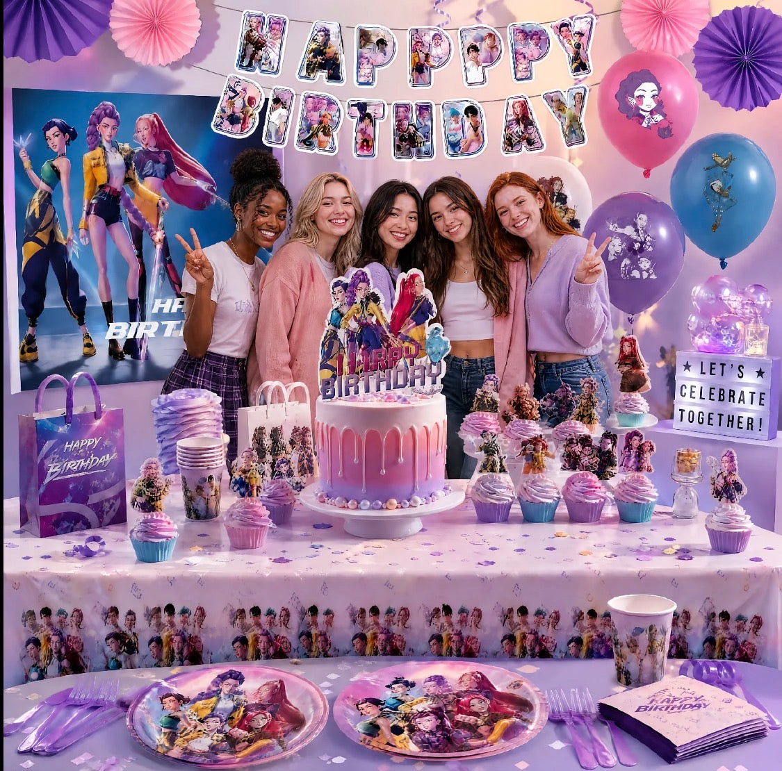 50 Pack K-pop Themed Birthday Party Decorations Kit