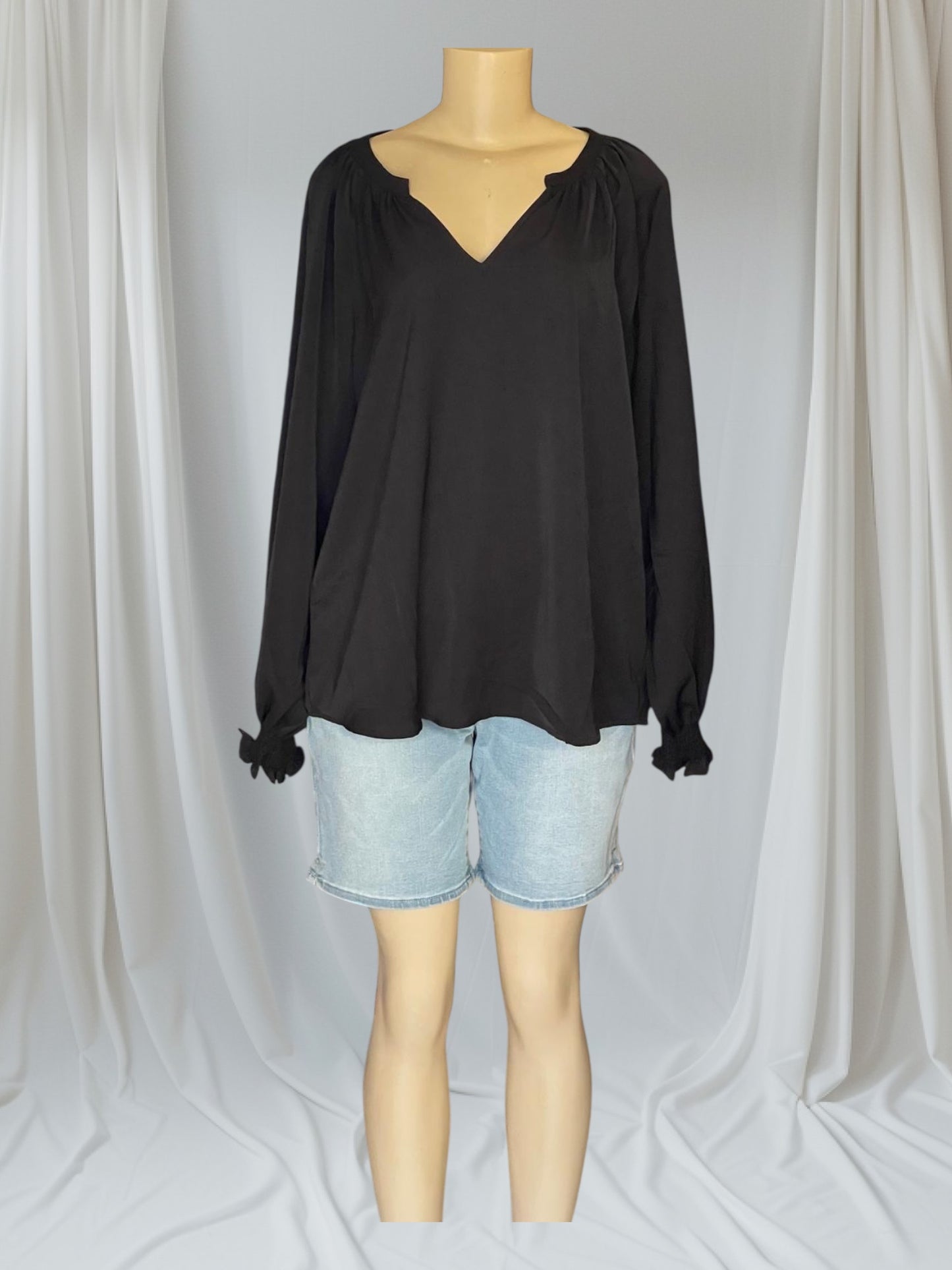 V-cut long sleeve blouse