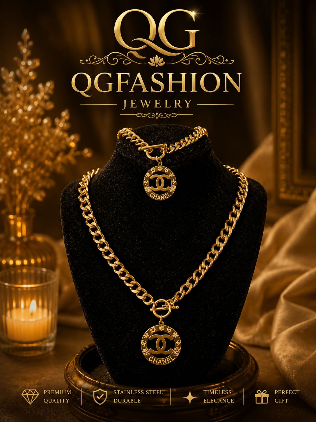 Silver Stainless Steel Chain & Earring Set