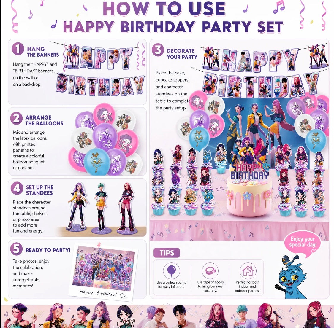 50 Pack K-pop Themed Birthday Party Decorations Kit