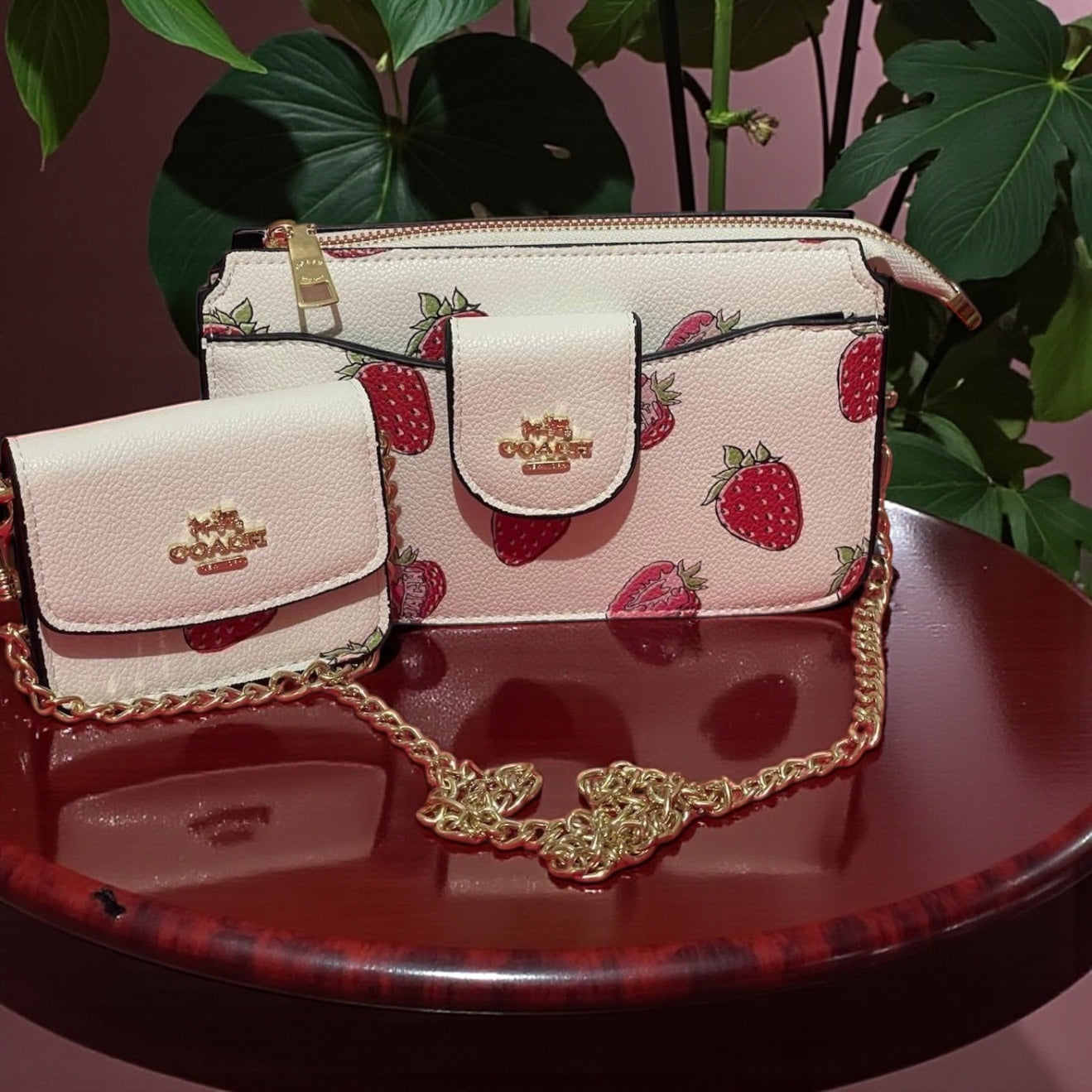 Co@ch Strawberry Print Bag with Matching Mini Bag