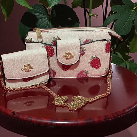 Co@ch Strawberry Print Bag with Matching Mini Bag