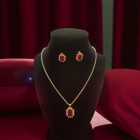 Chain with red pendant & matching earrings