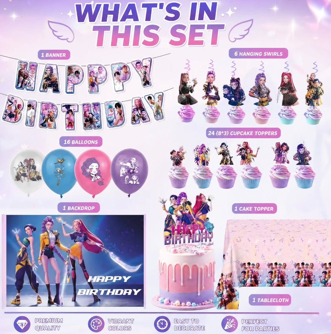 50 Pack K-pop Themed Birthday Party Decorations Kit