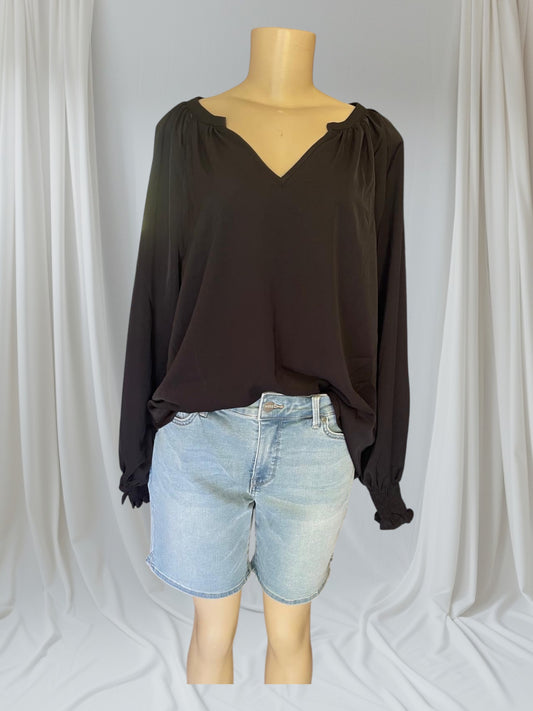 V-cut long sleeve blouse