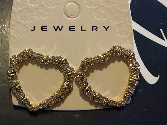 Silver Rhinestone Heart-Shaped Earrings