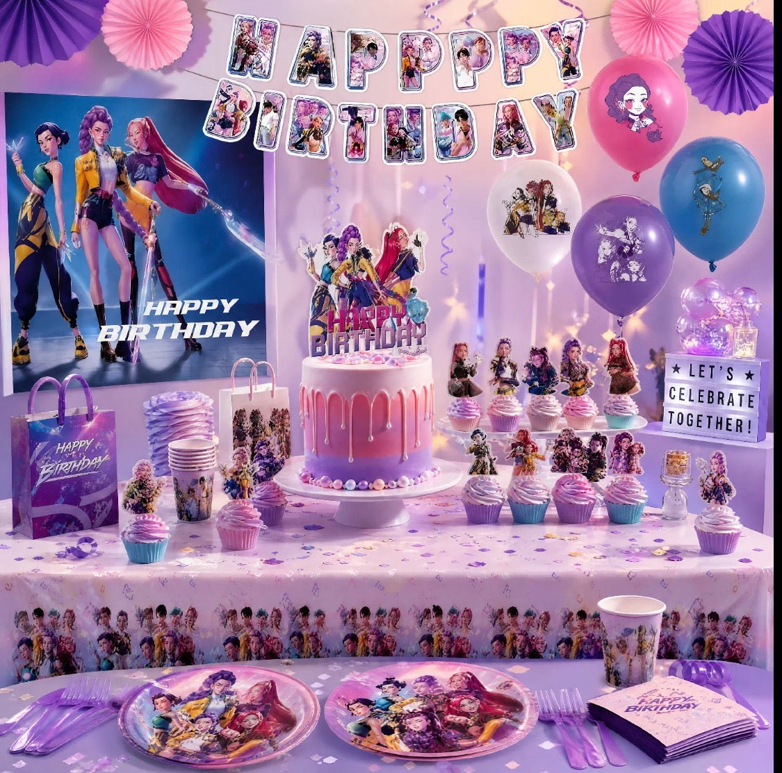 50 Pack K-pop Themed Birthday Party Decorations Kit