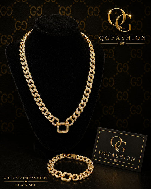 Gold Stainless Steel Chain & Bracelet Set