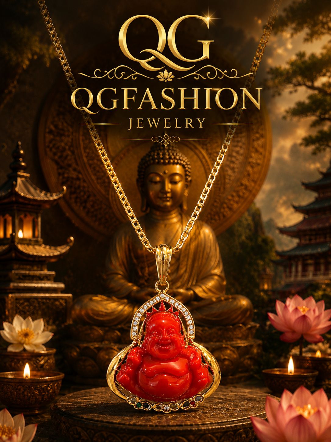 Gold-Plated Chain with Red Buddha Pendant