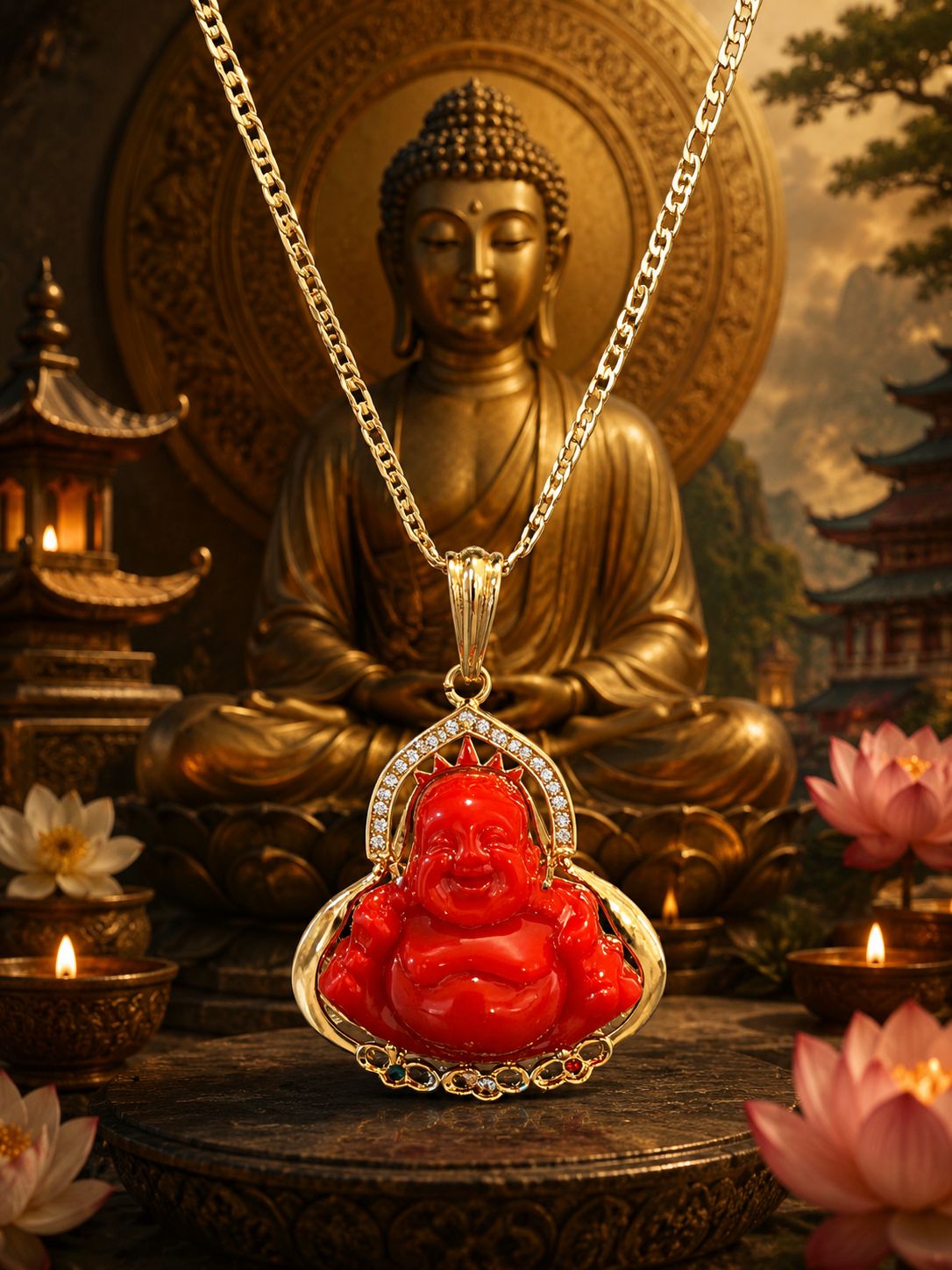 Gold-Plated Chain with Red Buddha Pendant