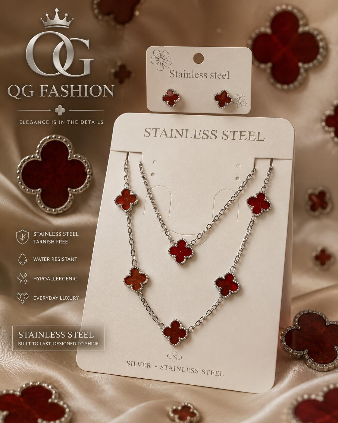 Silver Stainless Steel 3-Piece Jewelry Set: Earrings, Bracelet & Chain