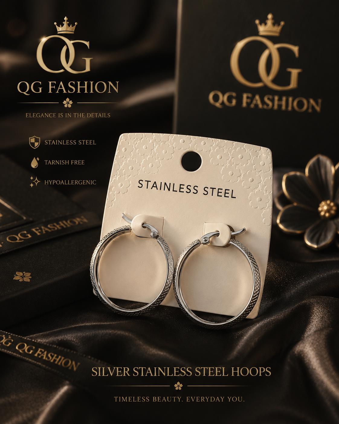 Silver Stainless Steel Hoop Earrings