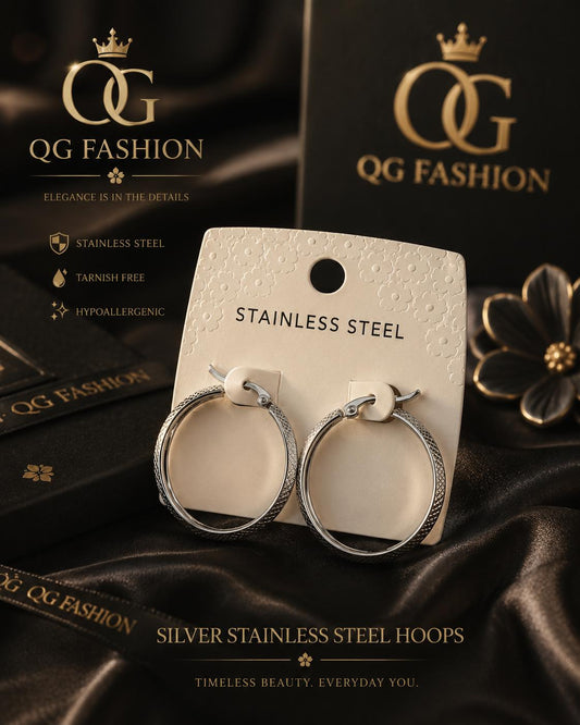 Silver Stainless Steel Hoop Earrings