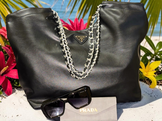 PRADA LUXURY HANDBAG WITH CHAIN STRAP & MATCHING SUNGLASSES