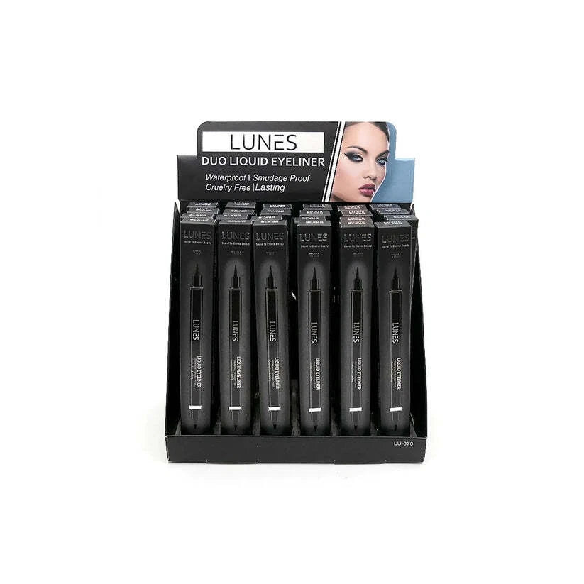 Lunes Duo 2 in 1 Liquid Waterproof Black Fine Tip Felt Tip Eyeliner Pen
